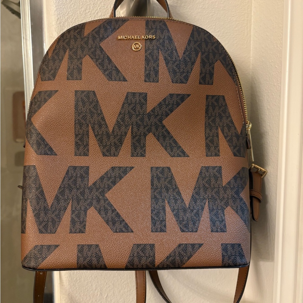 Michael Kors Tan and Black Logo Backpack